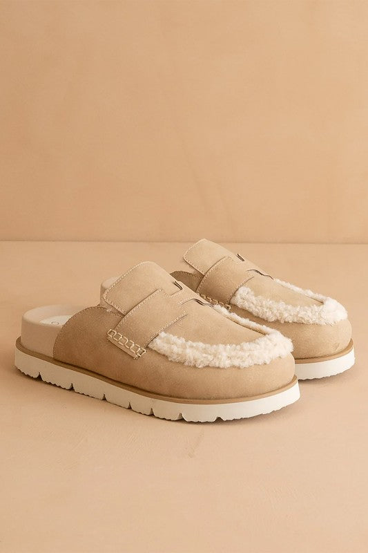 SUEDE SHEARLING LOAFER MULE