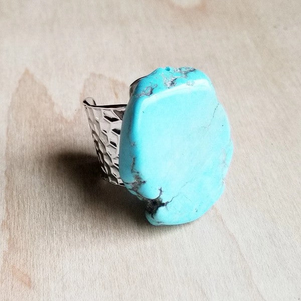 Blue Turquoise Slab Ring – Chunky Adjustable Ring – LA BÂCHÉ