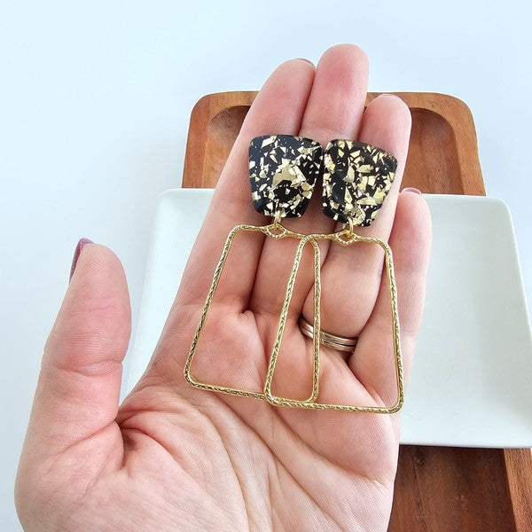 Statement Earrings – Ariana Black Gold Flake – LA BÂCHÉ