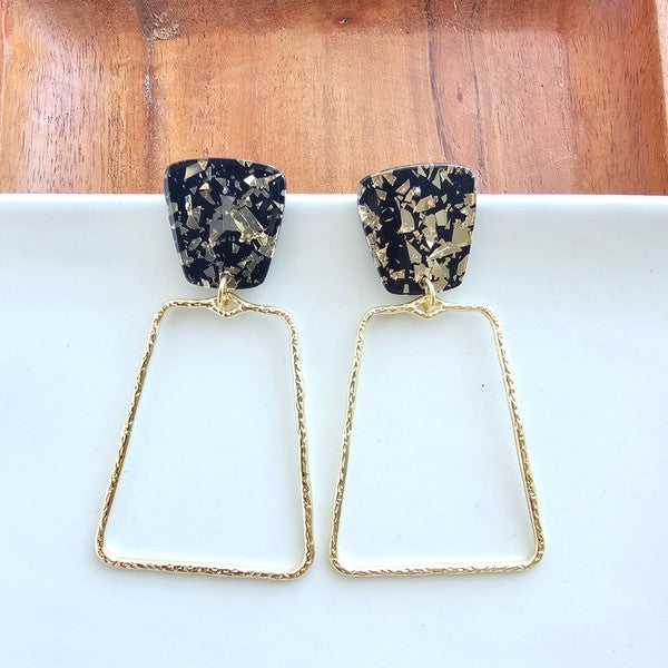 Statement Earrings – Ariana Black Gold Flake – LA BÂCHÉ