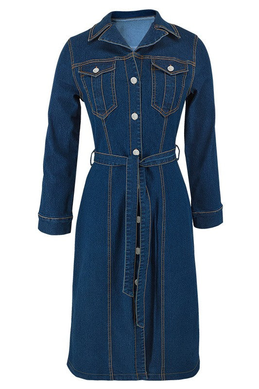 DAMEN MODISCHES LANGES MAXIKLEID AUS DENIM