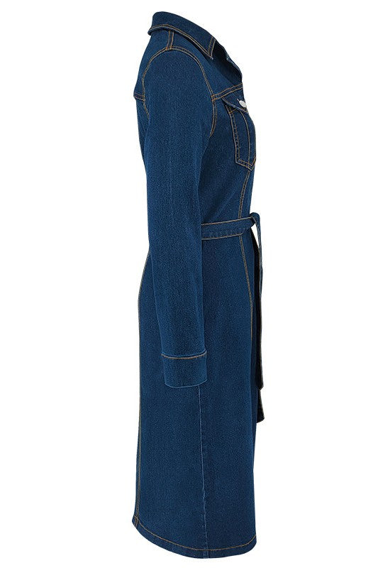 DAMEN MODISCHES LANGES MAXIKLEID AUS DENIM