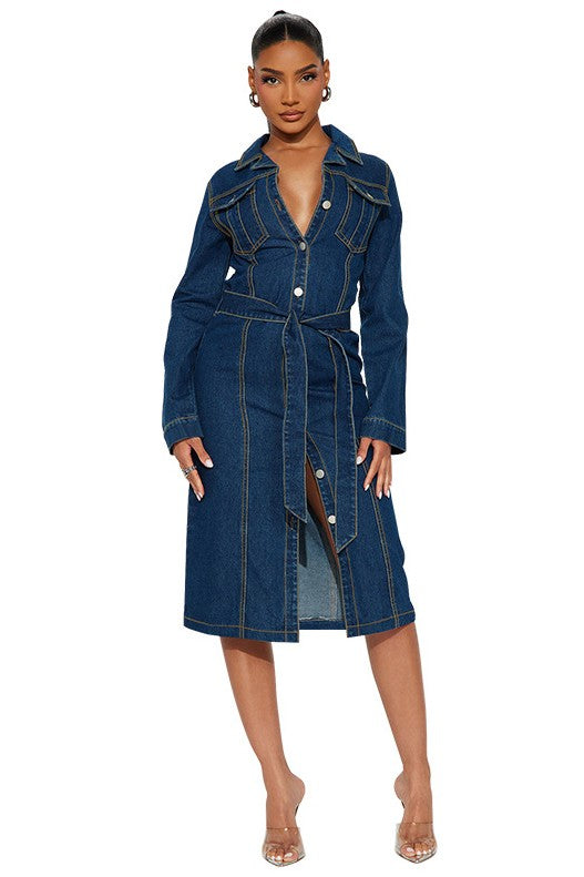 DAMEN MODISCHES LANGES MAXIKLEID AUS DENIM