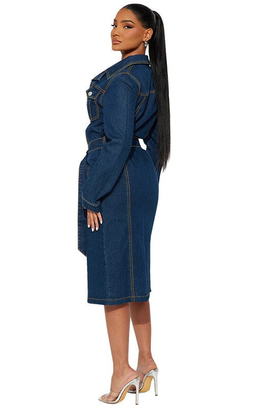 DAMEN MODISCHES LANGES MAXIKLEID AUS DENIM