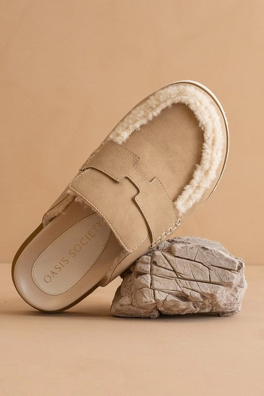 SUEDE SHEARLING LOAFER MULE