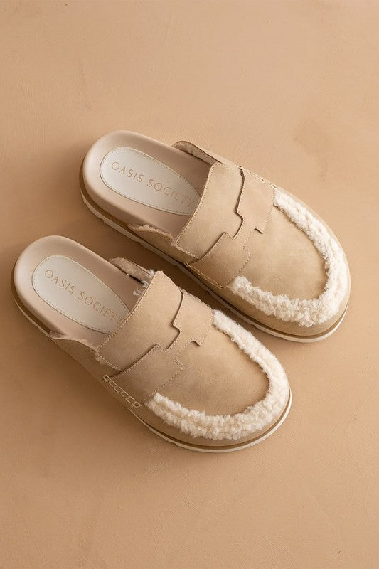 SUEDE SHEARLING LOAFER MULE