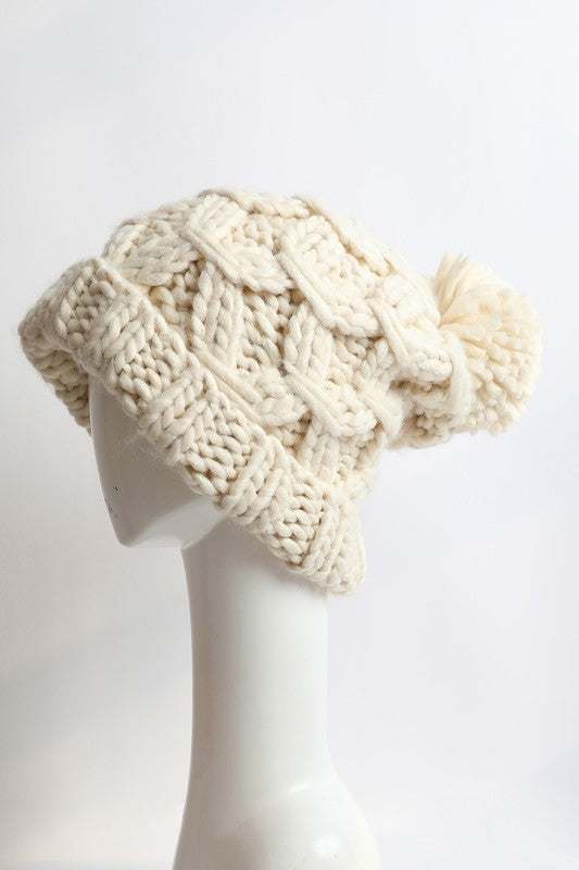 Chunky Knit Pom Beanie - Cozy Winter Hat - LA BÂCHÉ