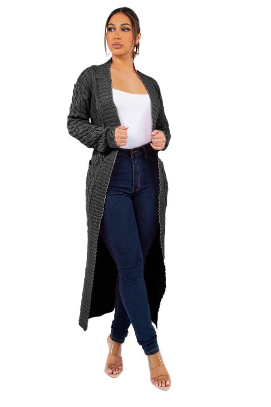 LANGER MAXIPULLOVER-CARDIGAN