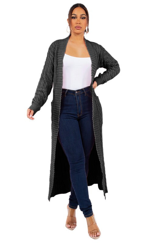 LANGER MAXIPULLOVER-CARDIGAN