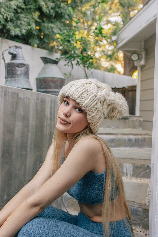 Chunky Knit Pom Beanie - Cozy Winter Hat - LA BÂCHÉ