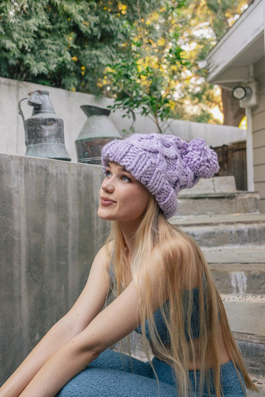 Chunky Knit Pom Beanie - Cozy Winter Hat - LA BÂCHÉ