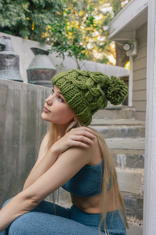 Chunky Knit Pom Beanie - Cozy Winter Hat - LA BÂCHÉ