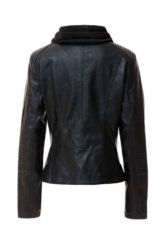 Damen PU-Lederjacke mit Kapuze