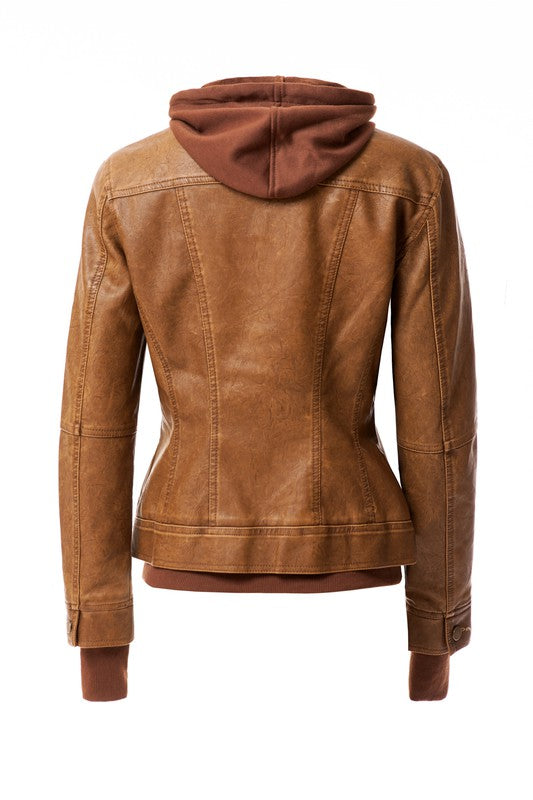 Damen PU-Lederjacke mit Kapuze